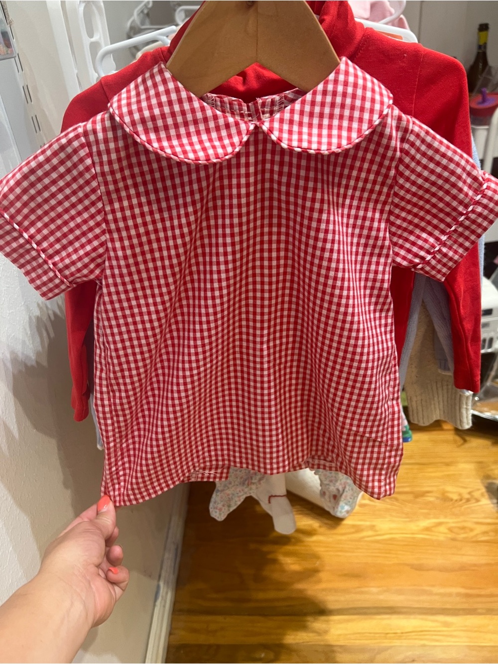 Little English Red Gingham Peter Pan Collar Top